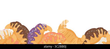 Seamless border with croissants at the bottom Stock Vector