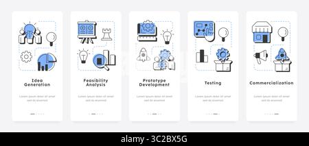 Innovation funnel mobile app onboarding screens Stock Vector