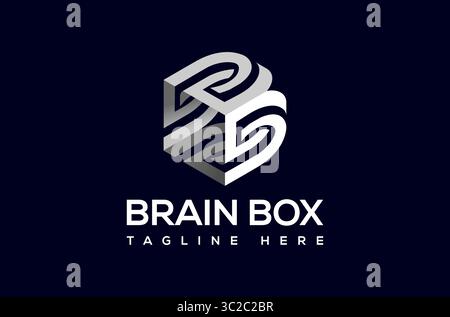 Letter B Brain Logo, Artificial Intelligence Ai Brain Box Logo creative brainstorming logo data information connection app digital circuit creative Stock Vector