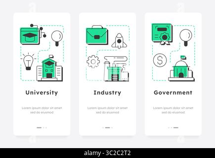 Triple helix model mobile app onboarding screens Stock Vector