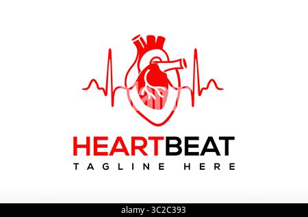 Medical Heart Beat Logo Design, Anatomical Heart Cardio Logo, Red Heart Logo, cardiology logo, heart center specialist doctor, cardio surgery Vector Stock Vector