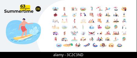 Summertime activities and outdoor fun cartoon flat illustrations mega bundle Stock Vector