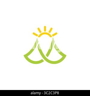infinity mountain sun green geometric logo vector Stock Vector
