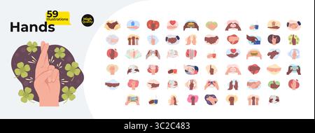 Diverse hand gestures and daily moments cartoon flat illustrations mega bundle Stock Vector