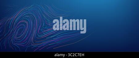 Abstract AI Data Flow Background with Tech Pattern and Digital Line Network. Futuristic 3D Vector Design for Business Concept or Cyber Finance Stock Vector