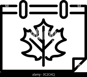 Autumn Calendar with Maple Leaf Line Icon Stock Vector