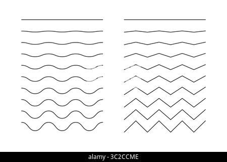 Waves line set. Set of wavy lines. Vector zigzag and wavy horizontal underline. Pattern of wave ornaments. Wave thin line background.  Stock Vector
