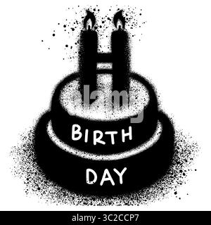 Birthday two tier cake with graffiti style with black spray paint. Stock Vector