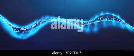 Abstract AI data wave background featuring tech line patterns and digital network effects. 3D blue vector design for futuristic cyber security Stock Vector