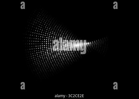 A black and white image of a wave with many dots. Futuristic, abstract background. Stock Vector