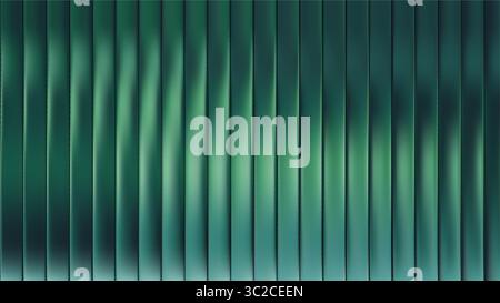 Dark green ribbed glass texture with glossy vertical waves and gradient reflections in abstract background design Stock Vector