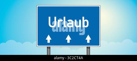 german text vacation on blue sign on blue sky background vector illustration Stock Vector