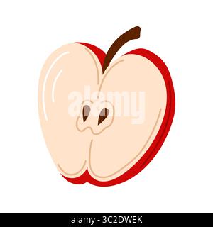 Fresh half sliced red apple in flat style isolated on a white background. Stock Vector