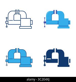 Bench vice flat and line icon set. Tool for repair and crafting, work equipment. Vector illustration Stock Vector