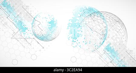 Science and technology background using hexagon and sphere shapes. Vector. Stock Vector