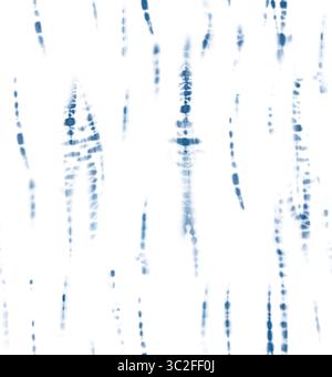 A blurred abstract pattern of vertical blue tiedye stripes against a white background, creating a textured and artistic fabric design Stock Photo