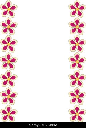 Elegant vector illustration of a white background adorned with two vertical borders of stylized pink and beige flowers, creating a delicate and charmi Stock Vector