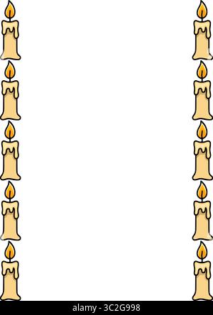 Elegant vector frame design featuring a repeating pattern of delicately illustrated burning candles with dripping wax, creating a vertical border on a Stock Vector