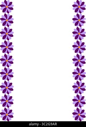 Elegant vector frame design featuring a vertical arrangement of stylized purple and lavender flowers, perfect for invitations, cards, or web banners. Stock Vector