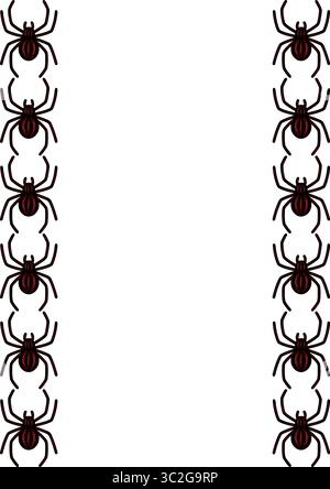 Elegant vector frame design featuring a repeating pattern of dark brown spiders on a white background, perfect for Halloween or gothic themed projects Stock Vector