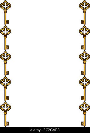 Elegant vector frame design featuring a vertical repeat pattern of ornate golden skeleton keys, perfect for adding a vintage touch to invitations, cer Stock Vector
