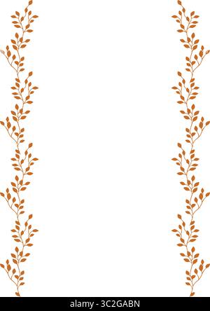 Elegant vector frame design featuring two vertical lines of stylized burnt orange leaves, perfect for invitations, cards, or autumn-themed projects. Stock Vector
