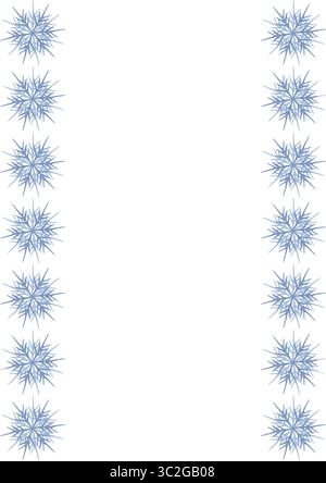Elegant vector frame design featuring a vertical arrangement of stylized blue snowflakes on a white background, ideal for winter-themed invitations or Stock Vector