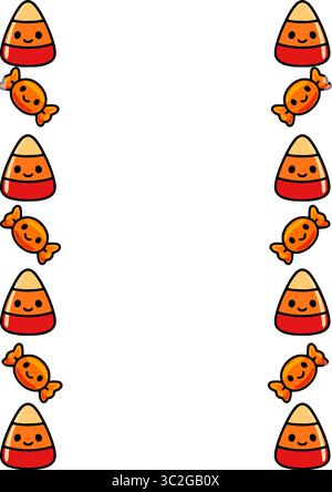 Adorable vector candy corn and wrapped candy seamless pattern border, perfect for Halloween designs and festive decorations. Stock Vector
