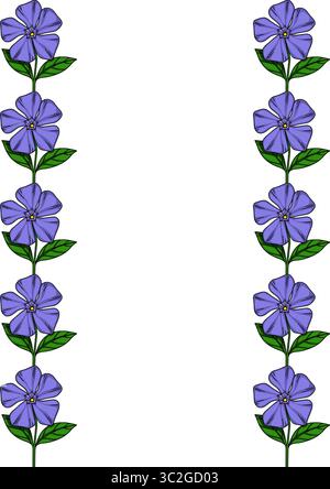 Elegant vector floral border design featuring a repeating pattern of periwinkle flowers and leaves, ideal for invitations, cards, or decorative elemen Stock Vector