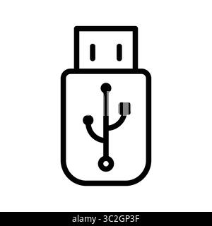 Minimalist black USB flash drive symbol on a white background, representing data storage and technology. Ideal for design projects and tech-related co Stock Vector