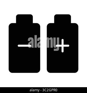 Minimalist icons of battery symbols depicting positive and negative charge. Perfect for illustrating energy themes in technology or design contexts. Stock Vector