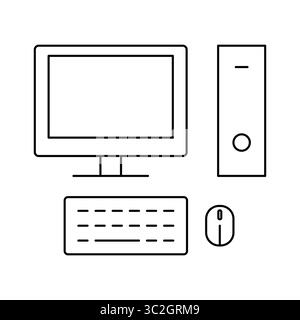 A minimalist desktop computer setup featuring a monitor, keyboard, and mouse. Perfect for showcasing technology elements in a clean design for various Stock Vector