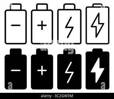 A collection of battery icons showcasing various charge status and power indicators. Ideal for technology graphics, app designs, and energy-related pr Stock Vector