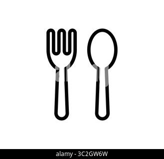 Minimalist outline illustration of a fork and spoon, perfect for depicting dining concepts in kitchens, restaurants, and food services. Stock Vector