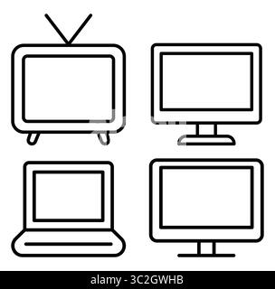 This illustration features various types of screens, including a television, monitor, and laptop. Perfect for discussions on technology and media. Stock Vector