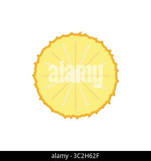 Flat vector pineapple slice with textured edge. Tropical juicy icon for juice packaging, cocktails, posters, summer menus, fruit labels, children’s de Stock Vector