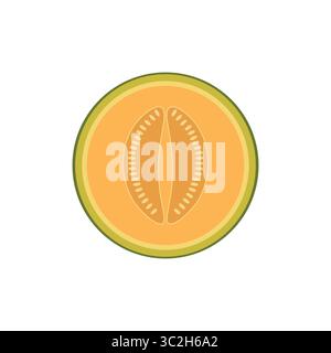 Flat vector melon slice in minimal style. Clean round fruit illustration for summer design, food packaging, children’s books, healthy lifestyle visual Stock Vector