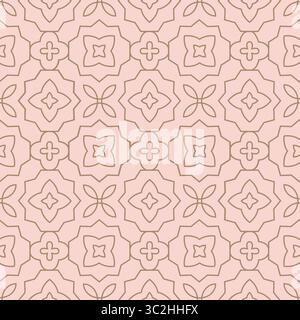 Line elegant oriental style simple floral seamless pattern. Minimalist outline geometric tiny flowers background for fabric, paper. Stock Vector
