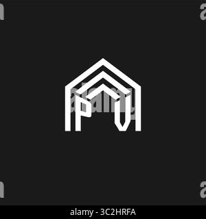 Letter PV house roof shape logo creative real estate monogram logo style vector graphic Stock Vector