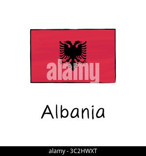 Hand-drawn vector doodle of the Albania flag in minimal outline style. Ideal for educational content, political maps, cultural projects, travel guides Stock Vector