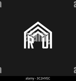 Letter RU house roof shape logo creative real estate monogram logo style vector graphic Stock Vector