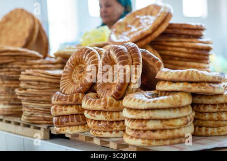 The different types of bread in Bukhara. Stock Photo