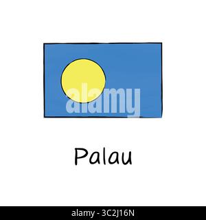 Hand-drawn vector doodle of the national flag of Palau. Simple and minimal cartoon style. Great for geography lessons, travel graphics, infographics, Stock Vector
