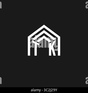 Letter TK house roof shape logo creative real estate monogram logo style vector graphic Stock Vector