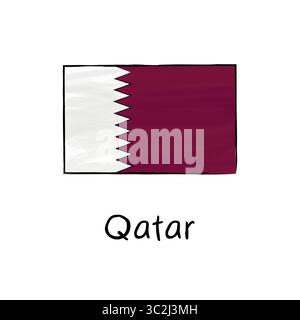 Hand-drawn vector illustration of the Qatar national flag in doodle style. Perfect for educational materials, geography books, kids’ prints, travel gu Stock Vector