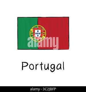 Sketch-style vector of the Portugal flag with clean outline design. Perfect for educational materials, banners, infographics, travel content, or cultu Stock Vector