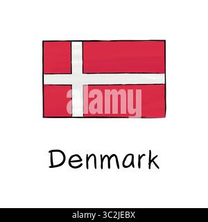 Hand-drawn sketch of Denmark's flag in outline vector style. Great for educational, political, or cultural content, banners, and infographics about No Stock Vector