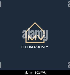 Initial letter MV real estate logo with simple roof style design ideas vector graphic vector graphic Stock Vector