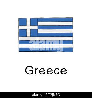 Outline vector of Greece flag in sketch style. Ideal for educational materials, cultural presentations, travel content, or EU-related political design Stock Vector