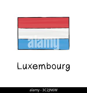 Minimalist outline vector of Luxembourg flag in sketch style. Ideal for educational infographics, banners, EU content, and classroom presentations Stock Vector